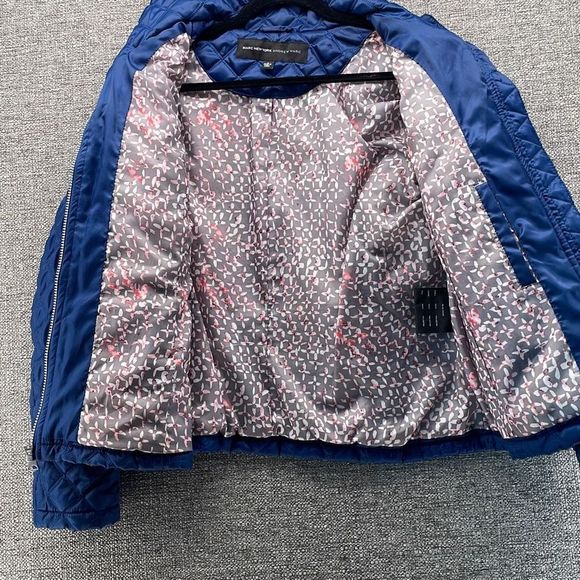 Marc New York Jacket Womans Large Blue Diamond Quilted Full Zip Warm Classic - Picture 9 of 10